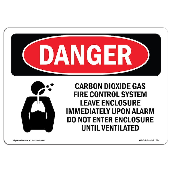 Safety Sign, OSHA Danger, 3.5" Height, 5" Width, Carbon Dioxide Gas Fire, Landscape, 10PK